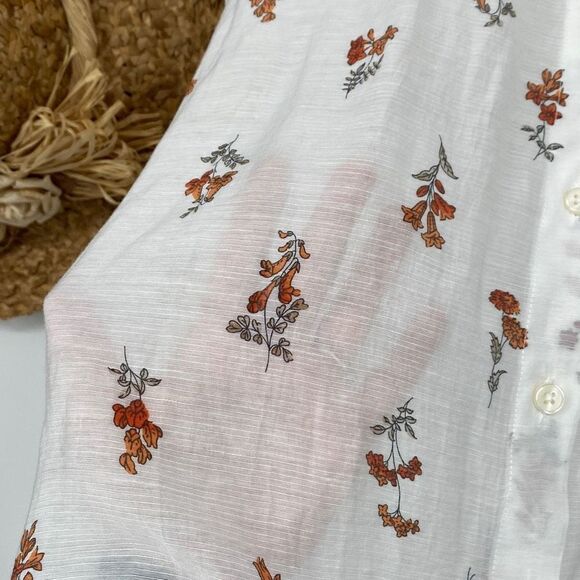Ann Taylor Floral Feminine Blouse Semi-Sheer Linen Blend Ruffle Sleeve White XL - Picture 7 of 16